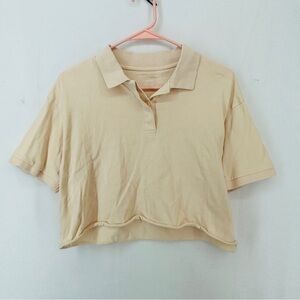 American Eagle Short Sleeve Polo Cropped Shirt Woman’s Size XS Light Pink Cream